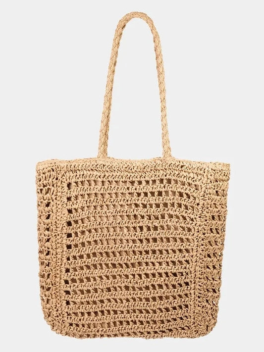 Fame Straw Braided Beach Tote Bag