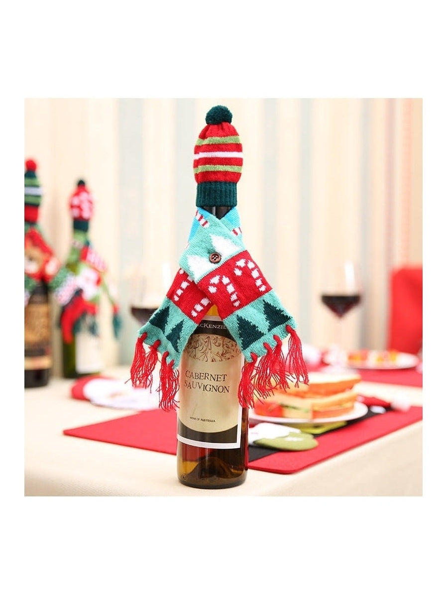 Christmas Hat and Scarf Wine Bottle Decoration nicholesgifts