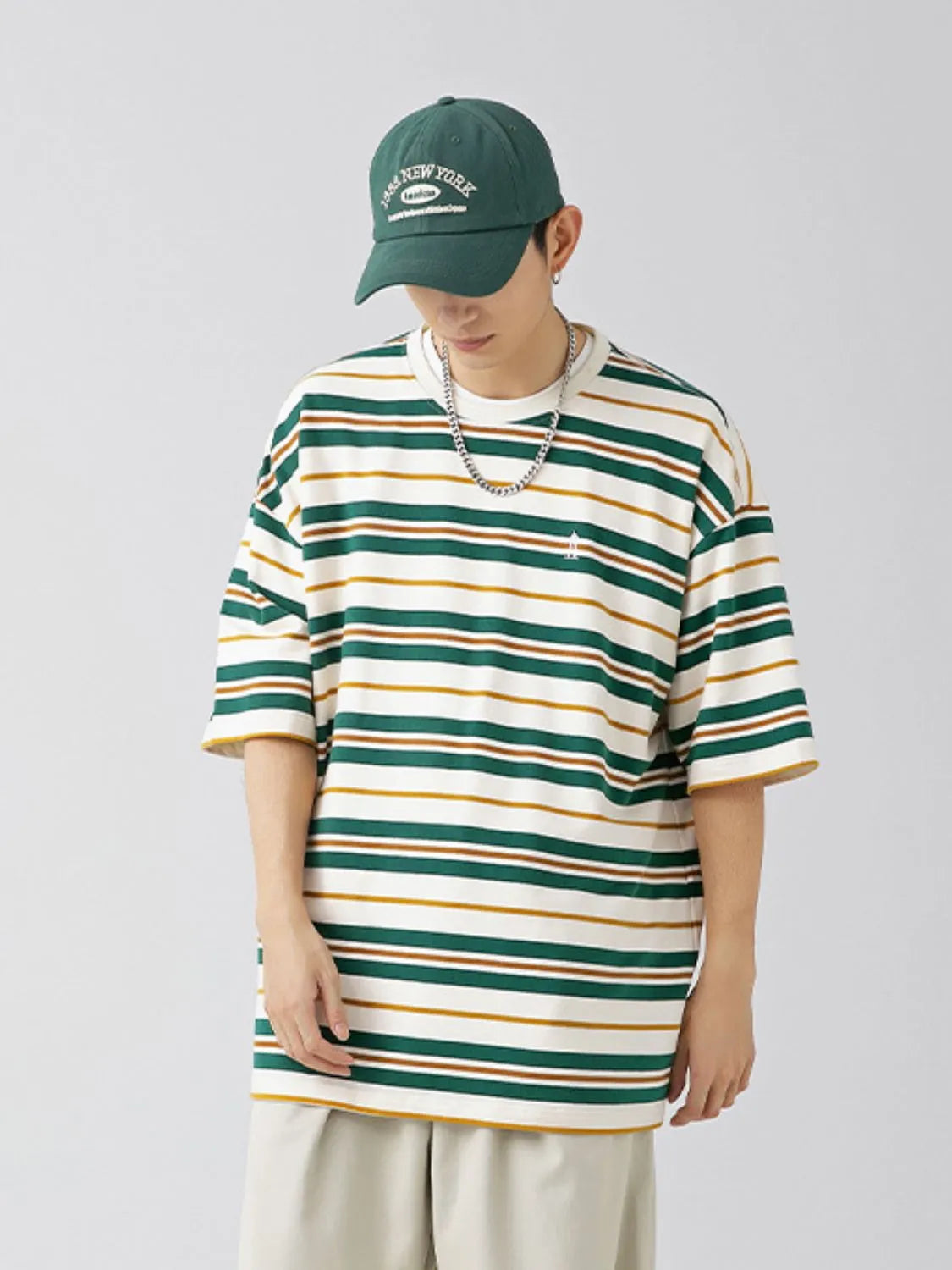 Men's Plus Size Basic style Round Neck Striped T-Shirt