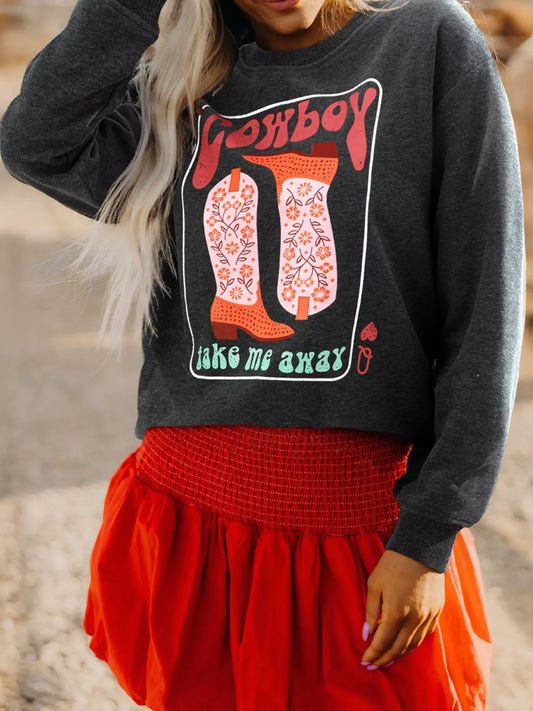 Cowboy Queen Card Drop Shoulder Graphic Sweatshirt Trendsi