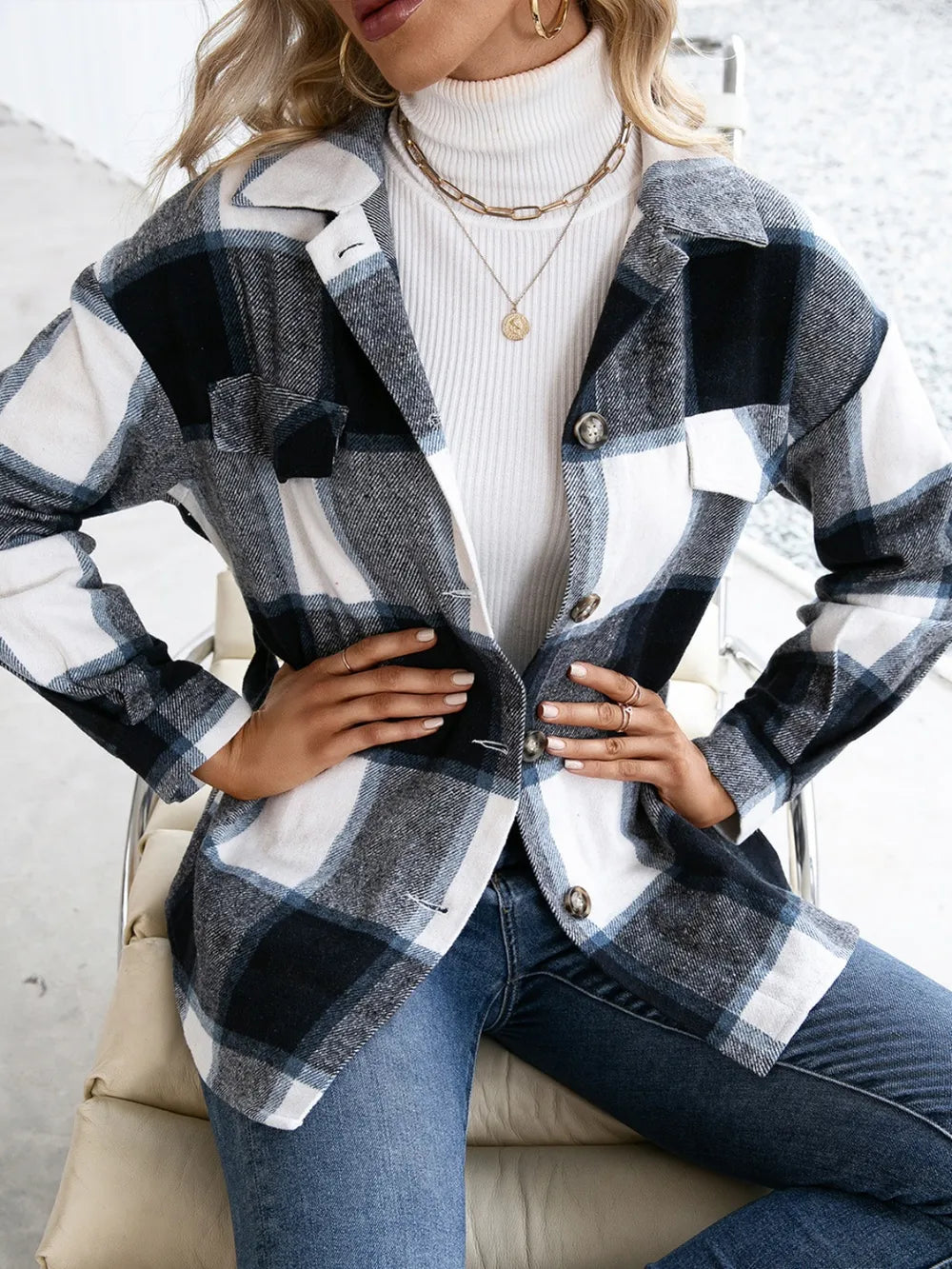 Ivy Lane Plaid Button Up Long Sleeve Shacket Trendsi