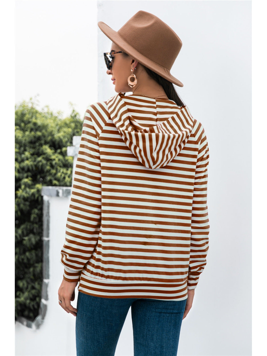 NicholesGifts Women Horizontal Stripe Raglan Sleeve Hoodie NicholesGifts