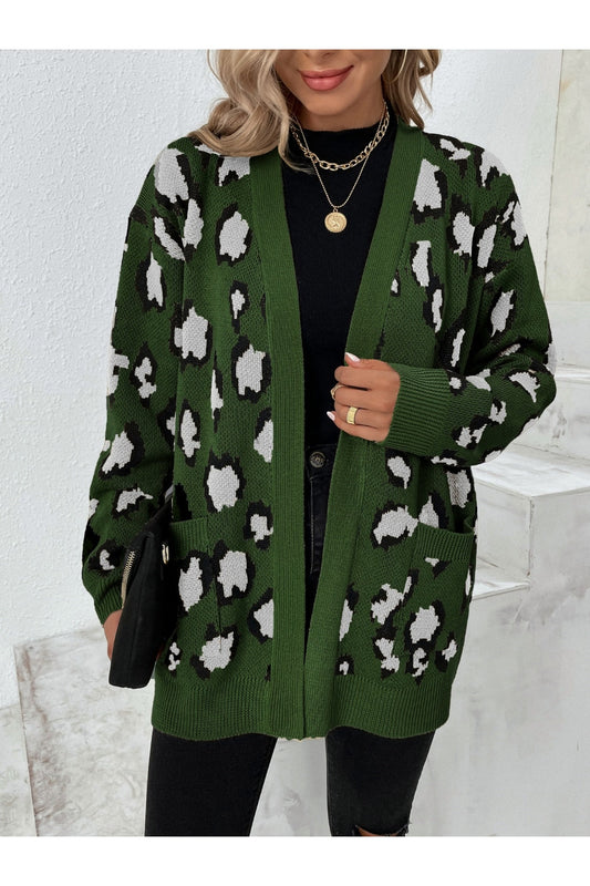 Leopard Open Front Dropped Shoulder Cardigan NicholesGifts