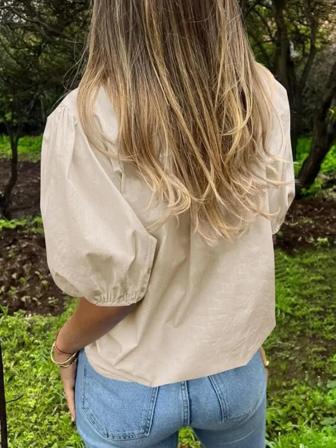 Button Down Puff Sleeve Shirt