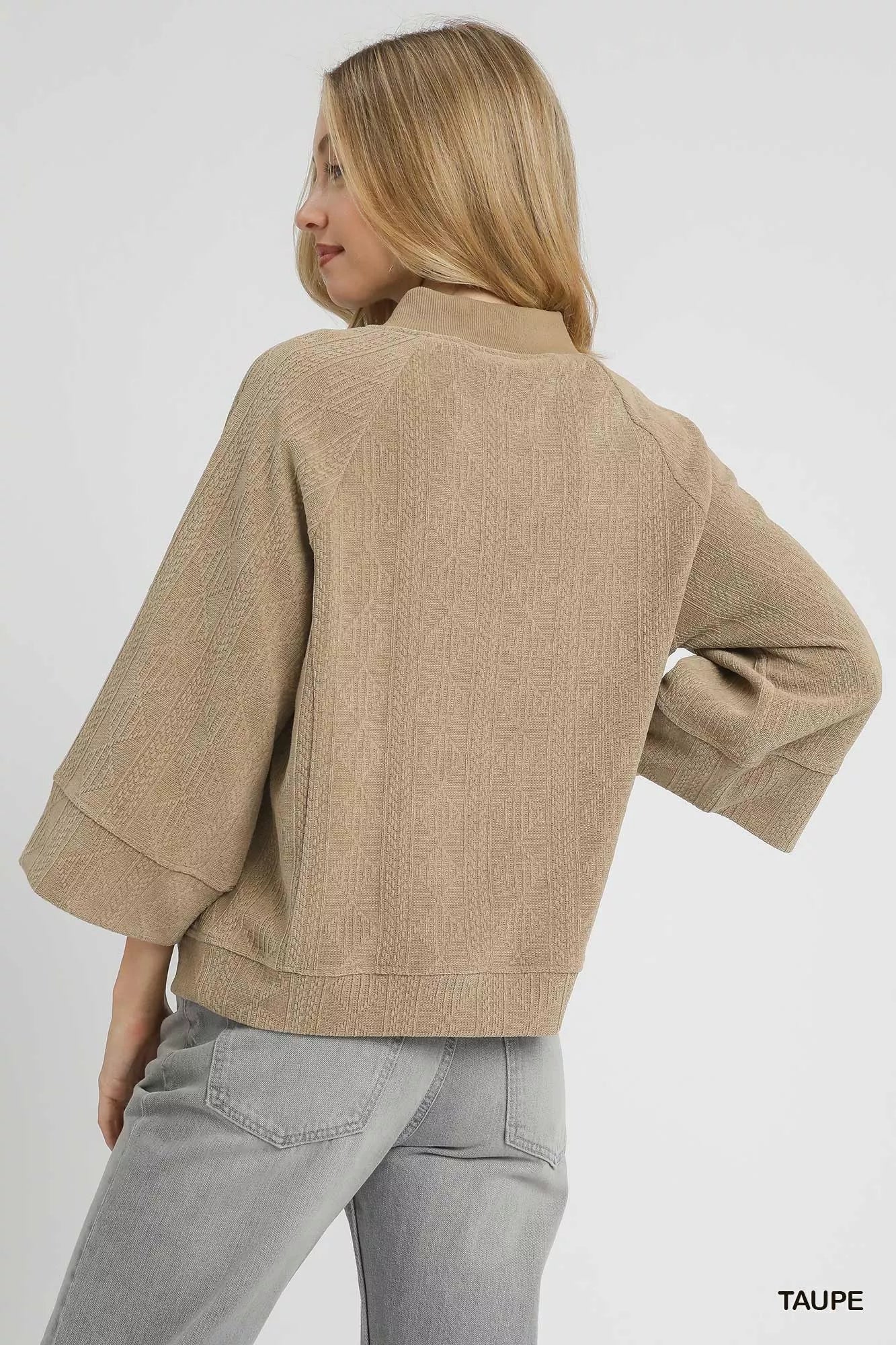 Umgee Textured Knit V-Neck Top