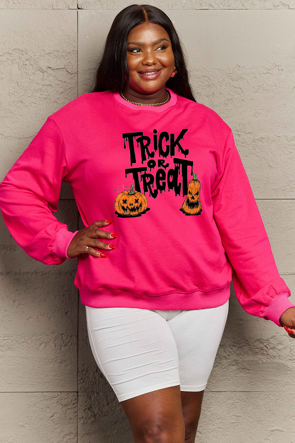 Women Simply Love Full Size Trick Or Treat Graphic Halloween Sweatshirt NicholesGifts