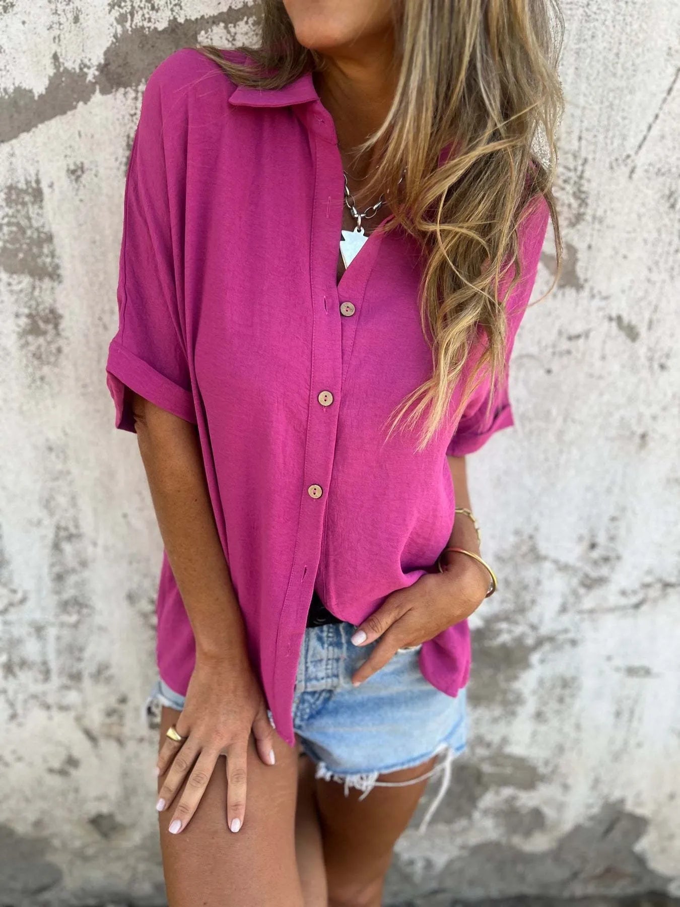 Full Size Casual Button Down Short Sleeve Loose Shirt Plus Size Trendsi