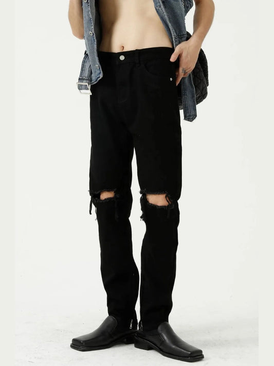 Distressed Mid Rise Jeans with Pockets Trendsi