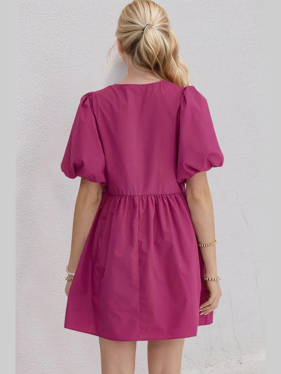 Oh Bow Ruched Puff Sleeve Mini Dress NicholesGifts