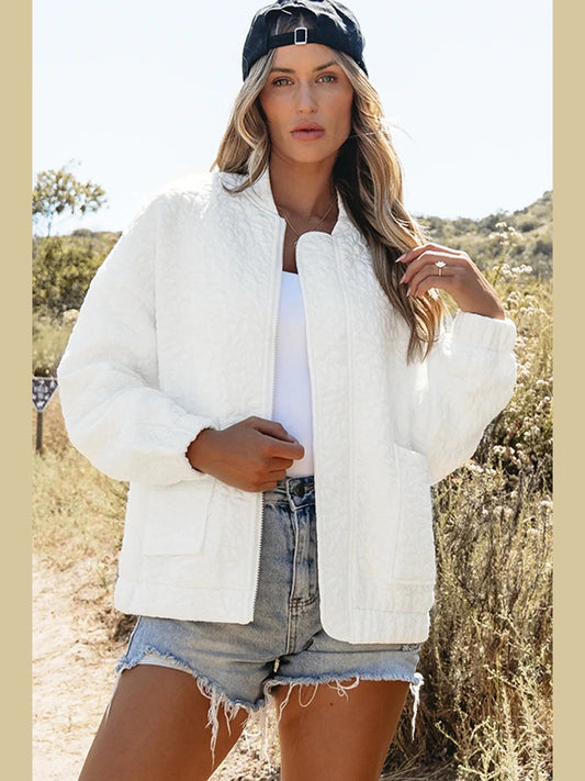 Baseball Collar Floral Quilted Jacket