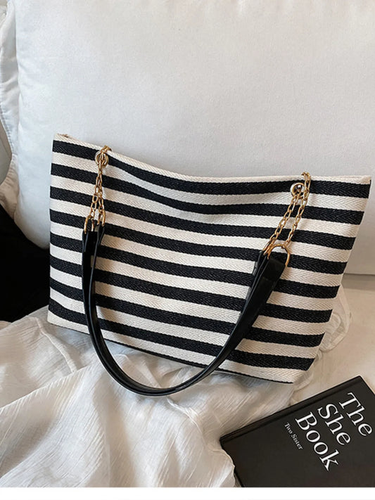 Striped Shoulder Bag with Chain Detail