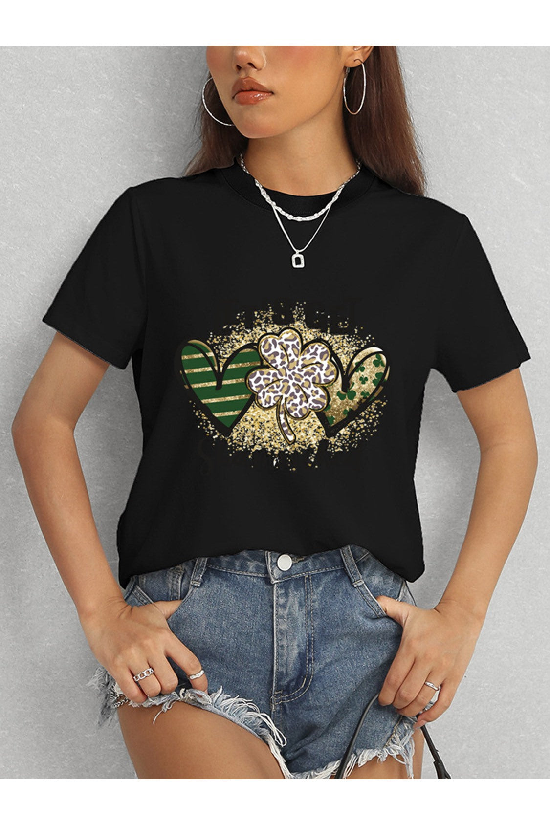 Women Lucky Clover Round Neck Short Sleeve T-Shirt NicholesGifts