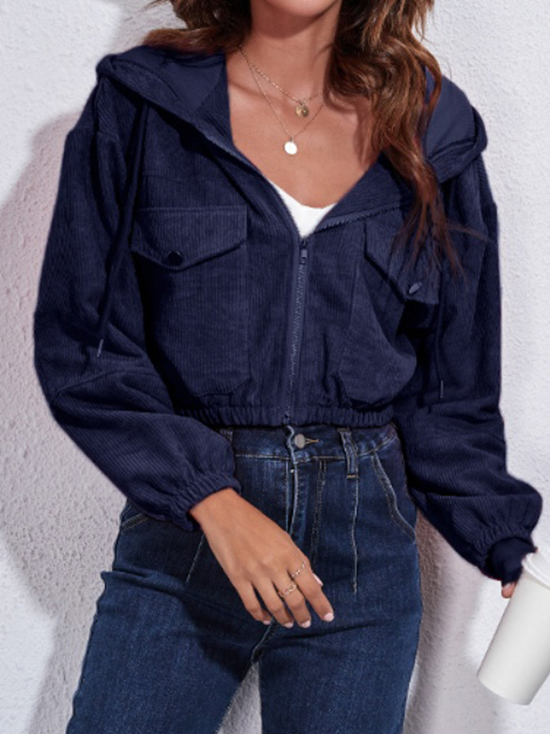 NicholesGifts Women Drawstring Hooded Zip Up Jacket with Pockets NicholesGifts