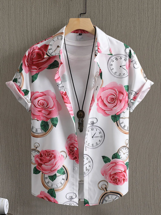 Men's Printed Button Up Short Sleeve Shirt Trendsi