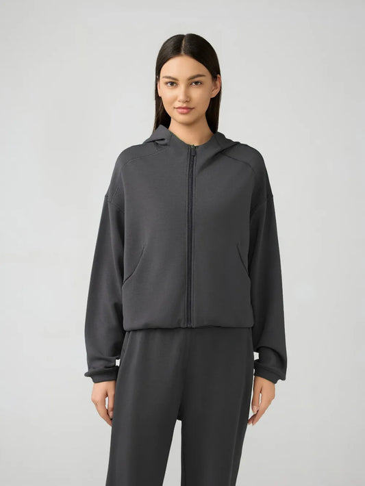 Millennia Zip Up Dropped Shouder Active Hooded nicholesgifts