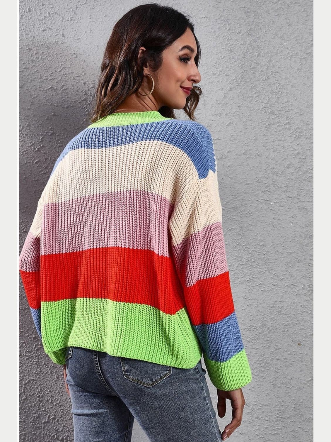 Women Color Block Button-Down Dropped Shoulder Cardigan