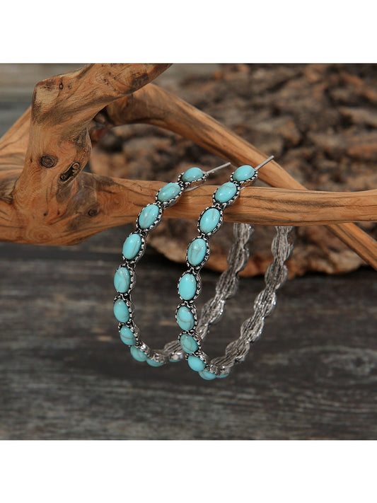 Women Artificial Turquoise C-Hoop Earrings