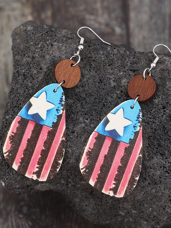 Star & Stripes Wooden Dangle Earrings NicholesGifts