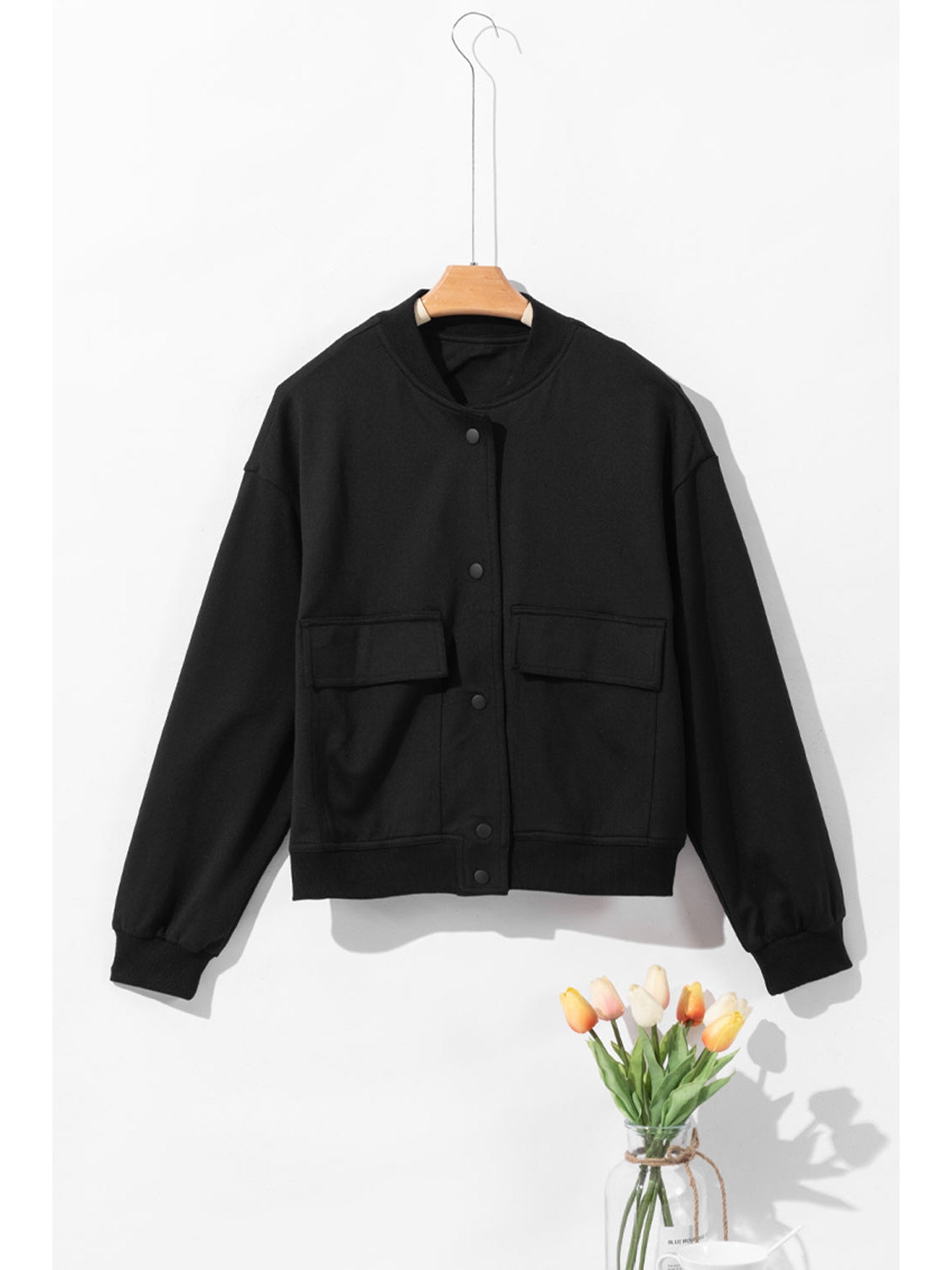 Pocketed Snap Down Long Sleeve Jacket NicholesGifts