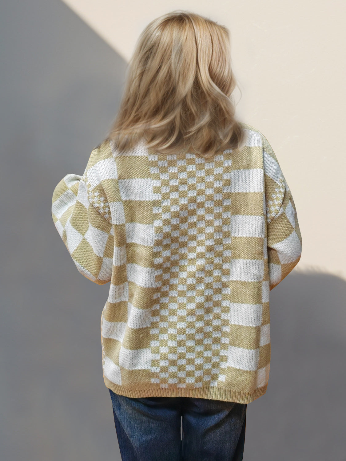 Women Double Take Checkered Open Front Dropped Shoulder Cardigan NicholesGifts