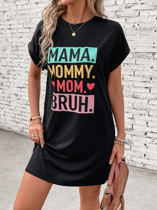 Women Letter Graphic Short Sleeve Black Mini Mother's Day Tee Dress NicholesGifts