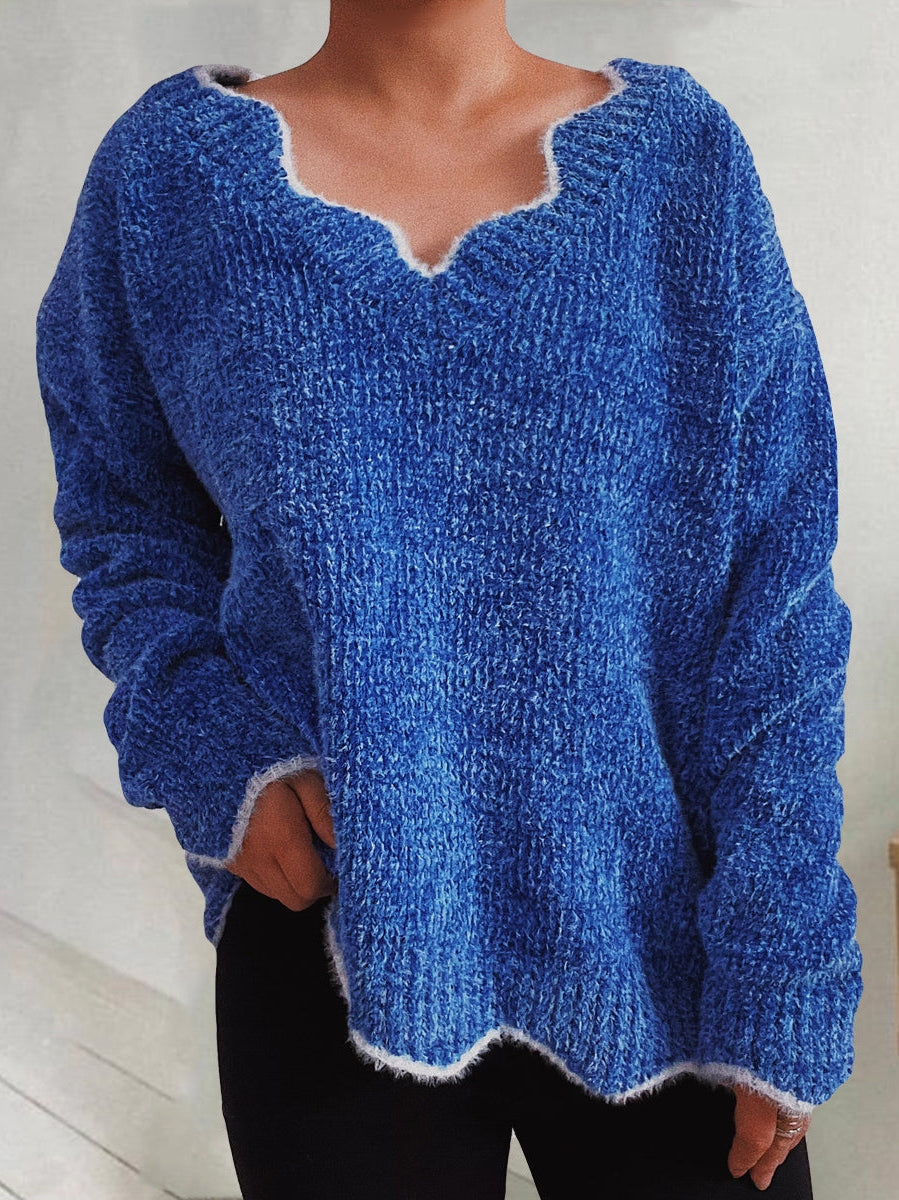 V-Neck Drop Shoulder Long Sleeve Sweater Trendsi