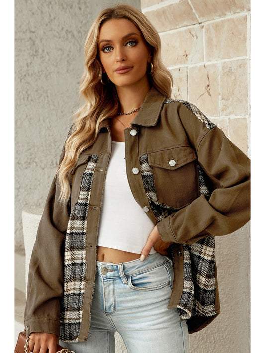 Plaid Collared Denim Jacket