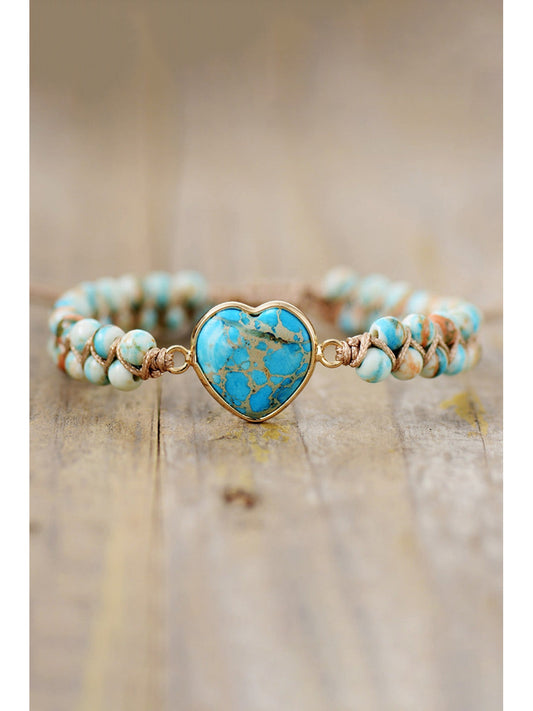 NicholesGifts Women Handmade Heart Shape Natural Stone Bracelet