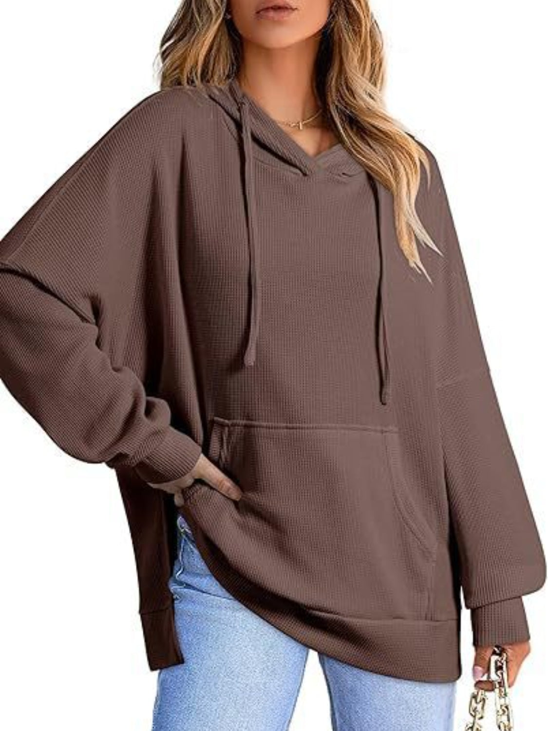 NicholesGifts Women Drawstring Slit Long Sleeve Hoodie NicholesGifts
