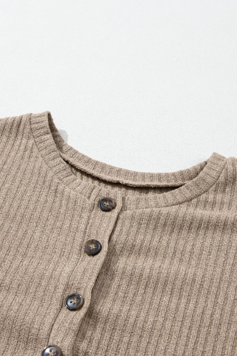 NicholesGifts Women Quarter Button Round Neck Dropped Shoulder Knit Top NicholesGifts
