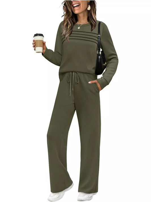 Full Size Long Sleeve Round Neck Top and Pants Set Plus Size nicholesgifts