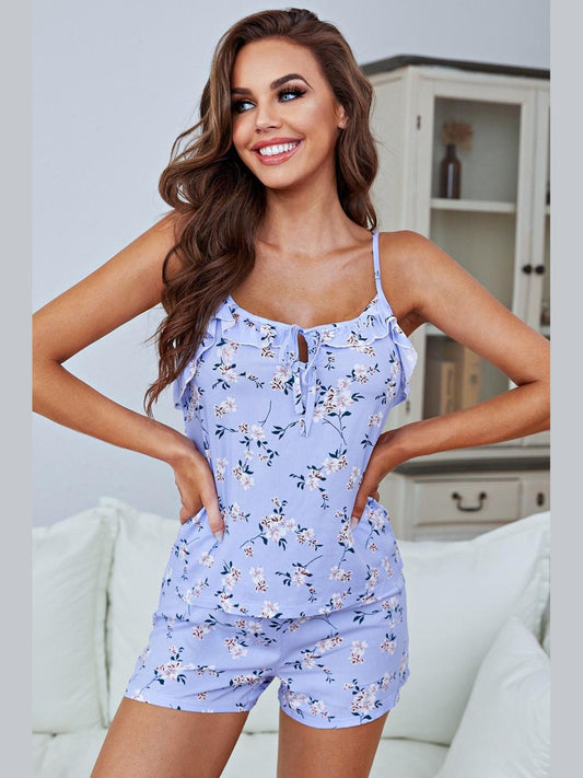 Floral Tied Cami and Shorts Pajama Set