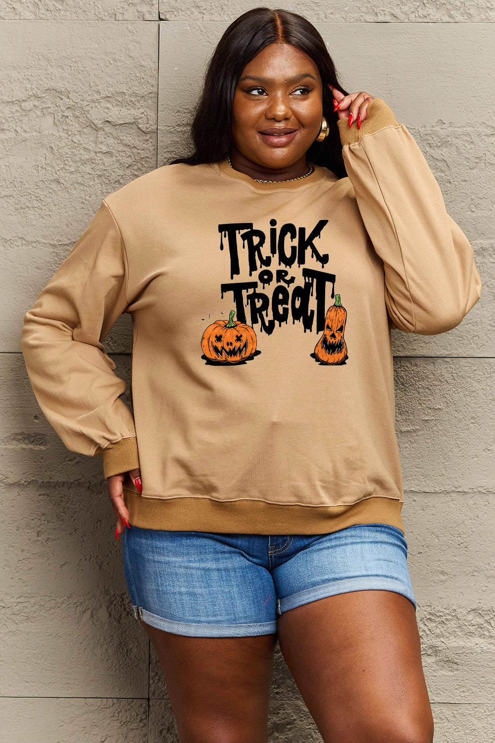 Women Simply Love Full Size Trick Or Treat Graphic Halloween Sweatshirt NicholesGifts