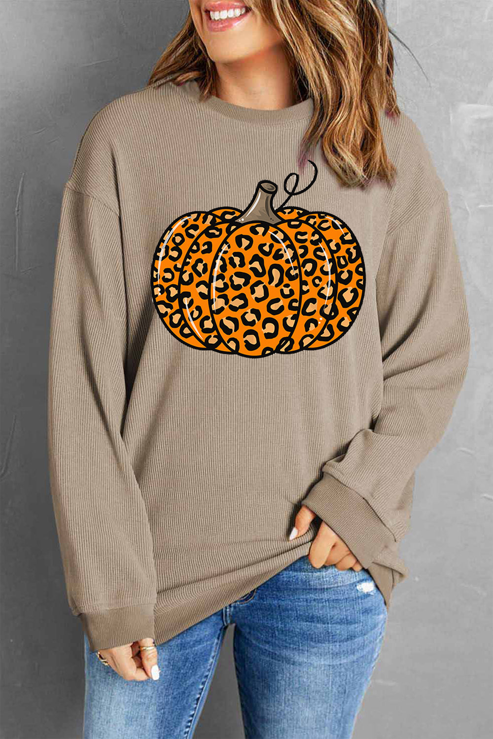 Pumpkin Round Neck Long Sleeve Sweatshirt NicholesGifts