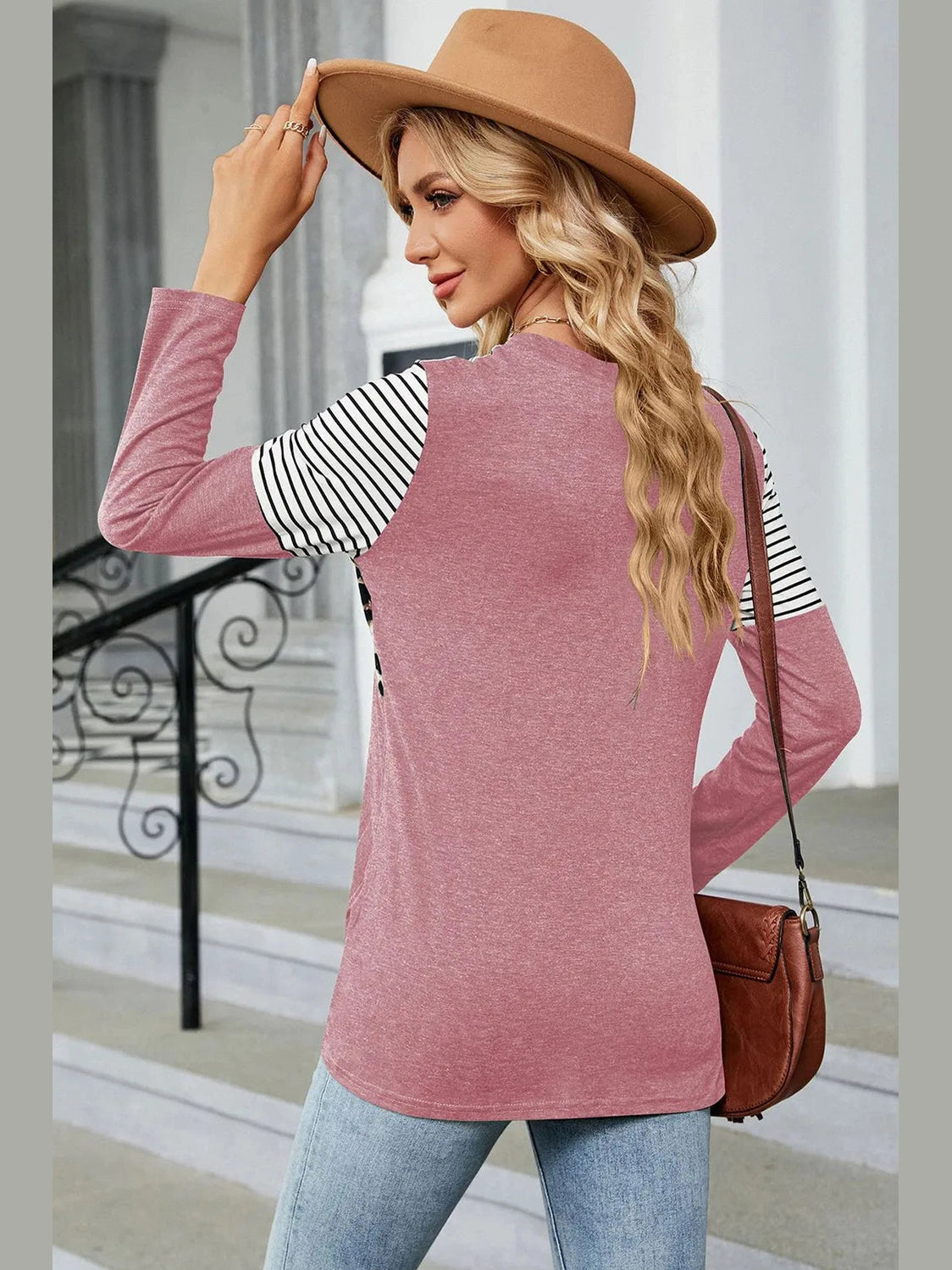Leopard Striped Round Neck T-Shirt nicholesgifts