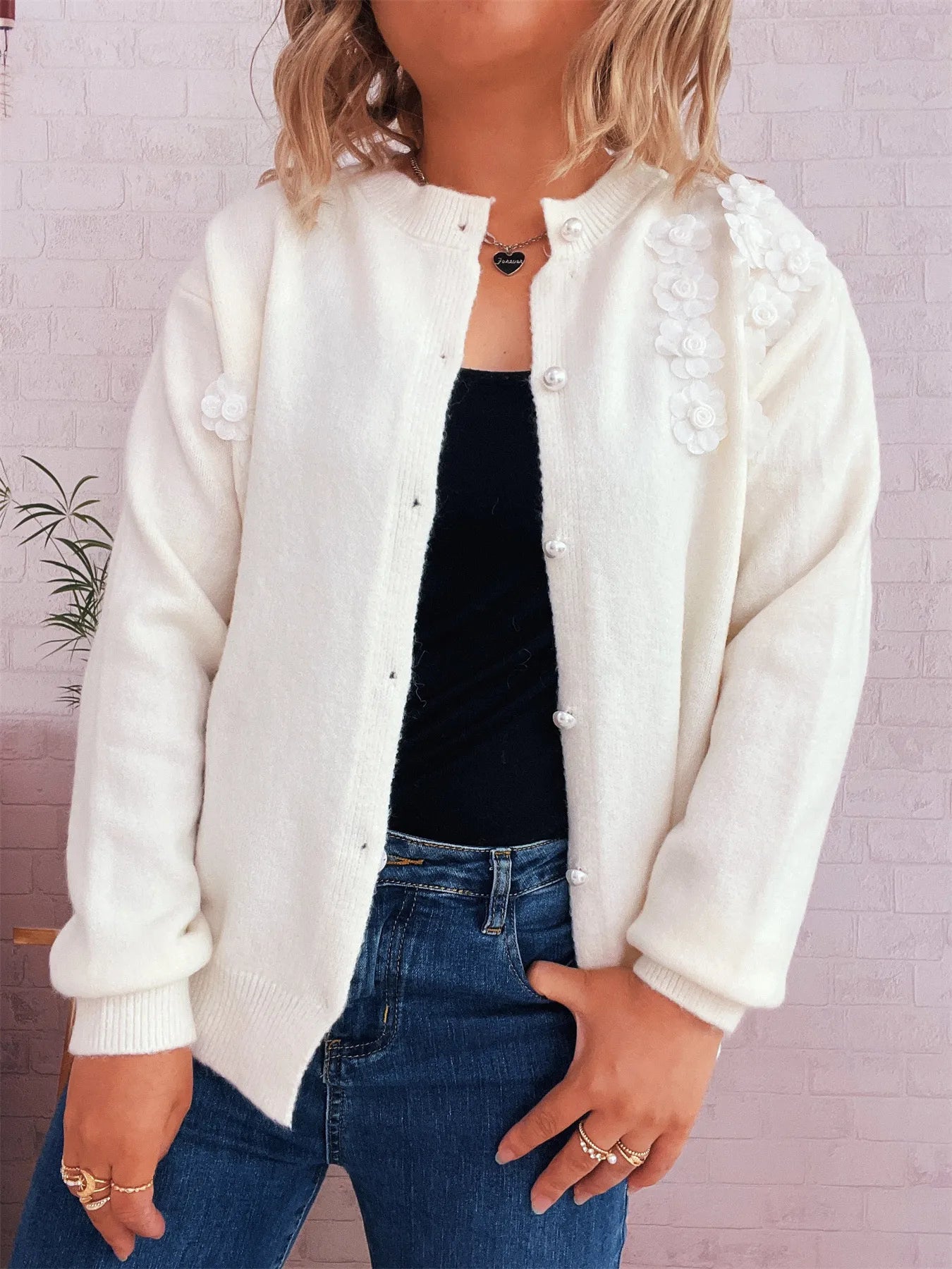 Flower Button Up Long Sleeve Cardigan