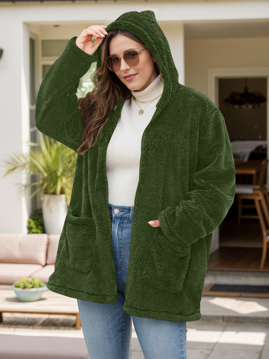 NicholesGifts Women Plus Size Women Zip Up Long Sleeve Hooded Outerwear NicholesGifts