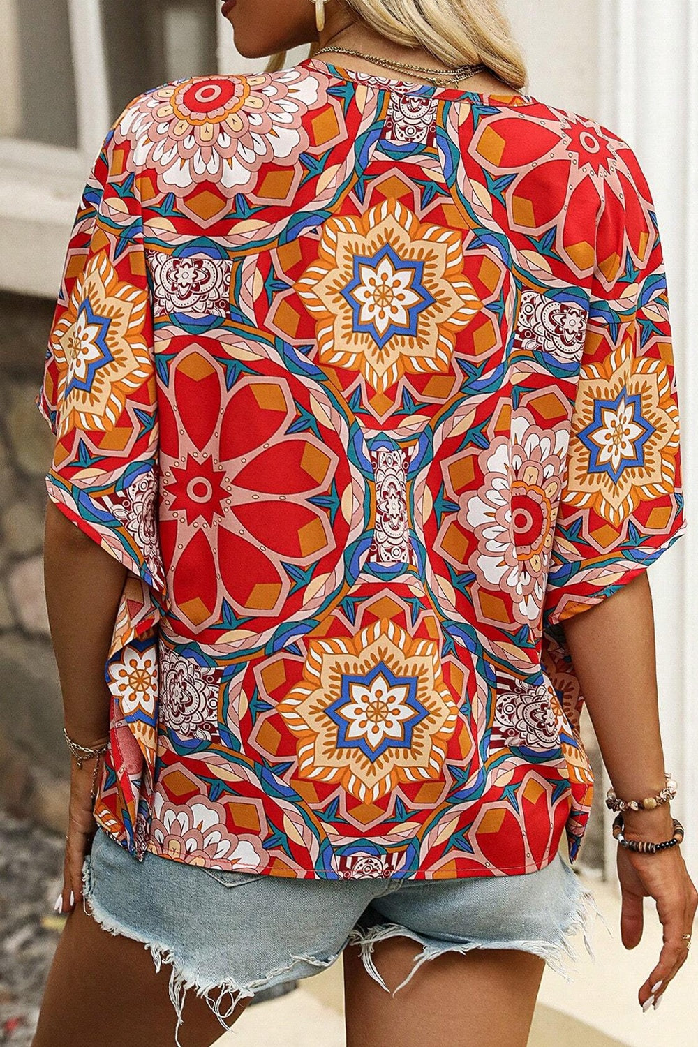 Women Multiccolor Floral Printed V-Neck Half Sleeve Blouse NicholesGifts