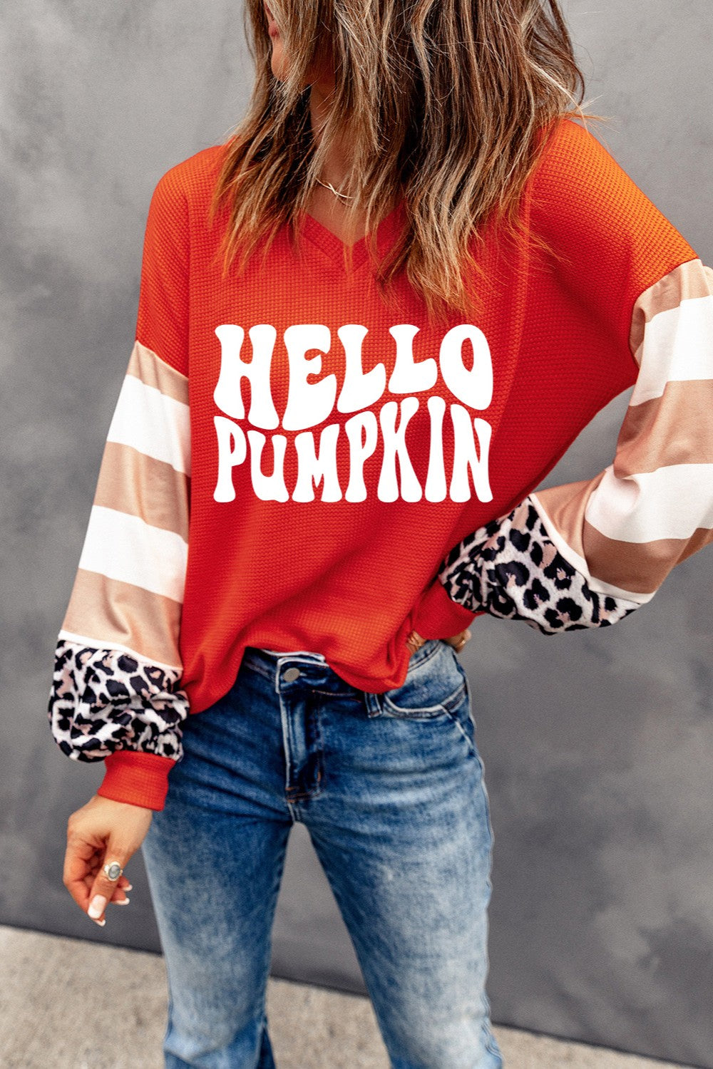 Letter Graphic V-Neck Long Sleeve Top NicholesGifts