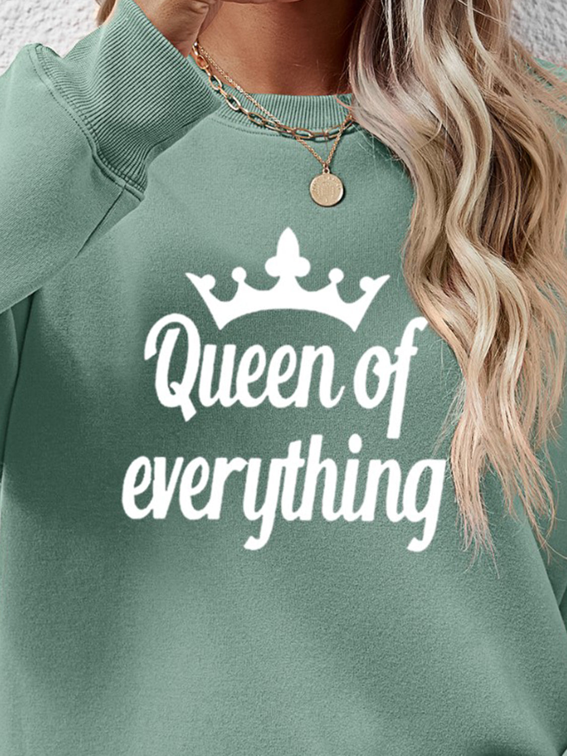 NicholesGifts Women Queen Of Everything Round Neck Sweatshirt NicholesGifts