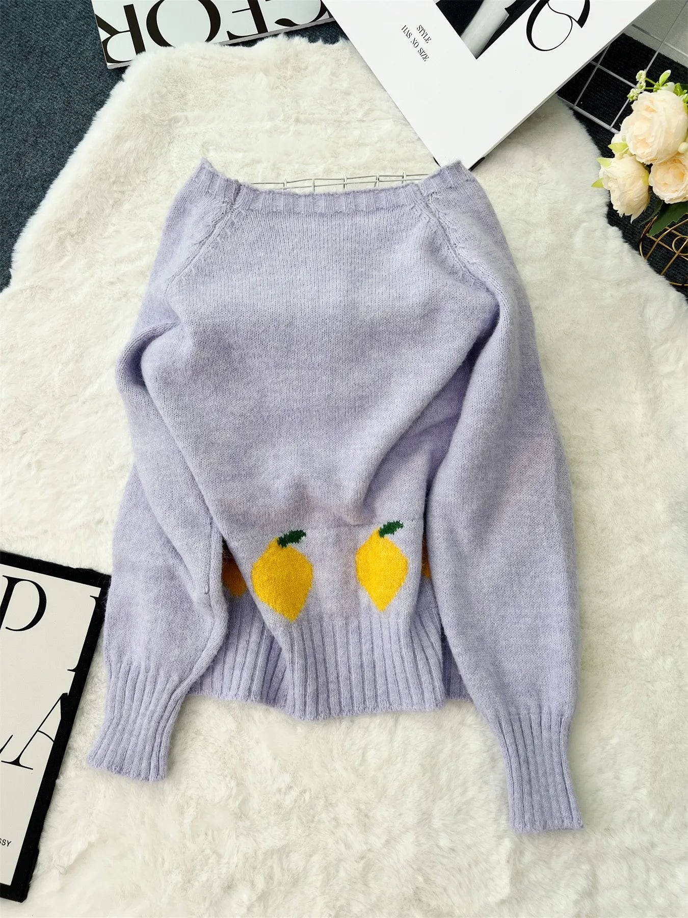 Lemon Pattern Button-Up Cardigan