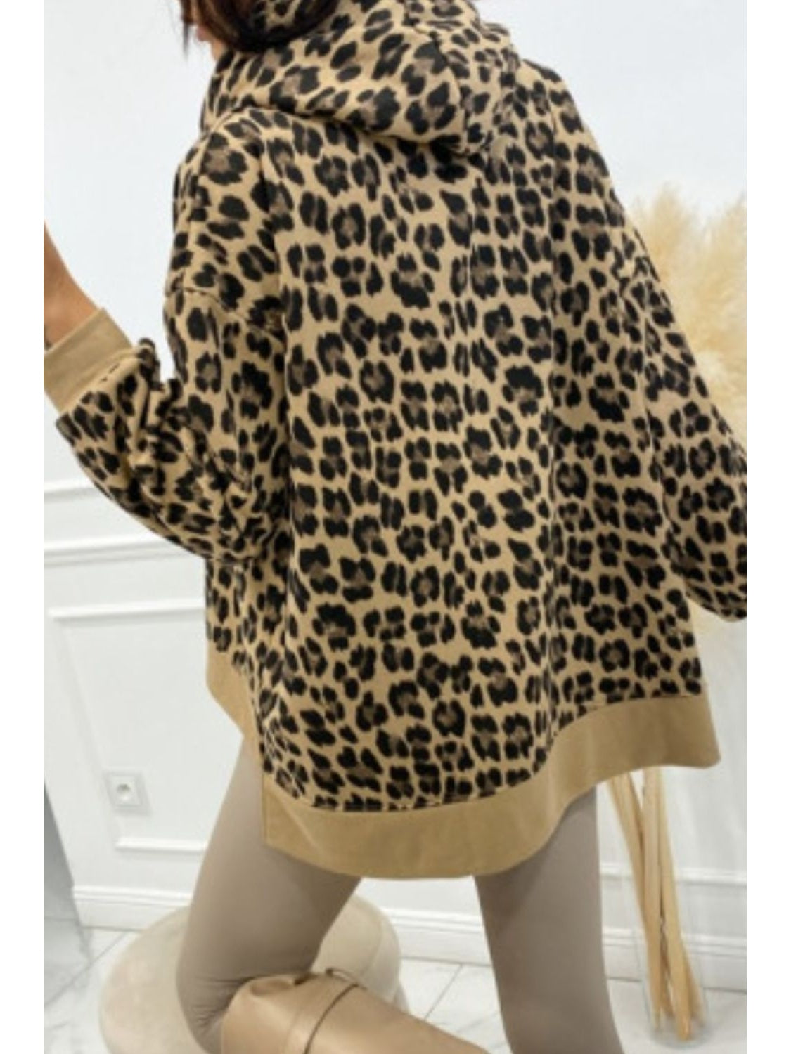 NicholesGifts Women Leopard Dropped Shoulder Hoodie