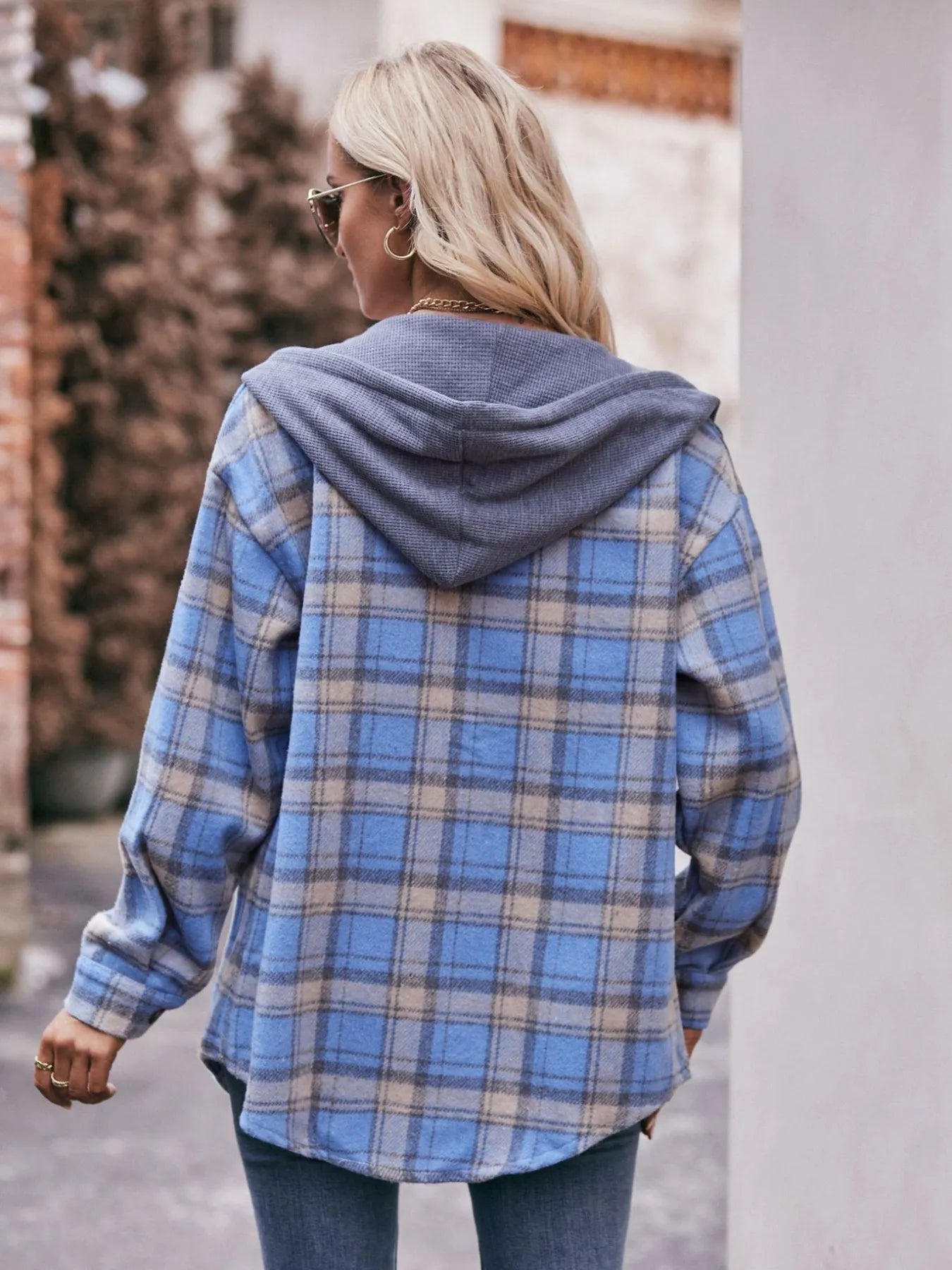 Oversized Plaid Button Up Shacket Trendsi