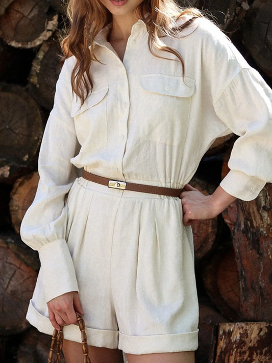 Casual Button Front Long Sleeve Romper nicholesgifts