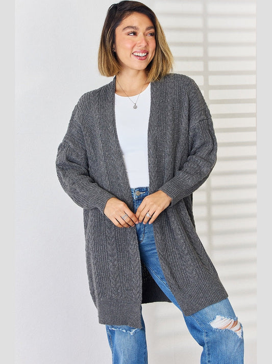 Women Cable-Knit Open Front Dropped Shoulder Cardigan