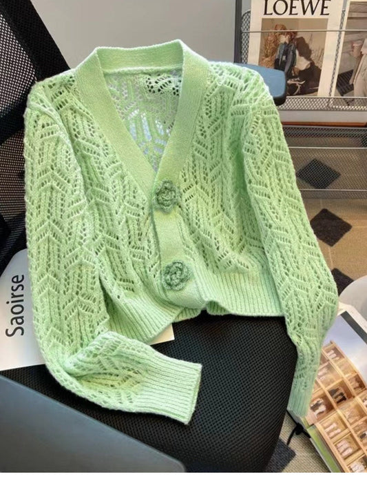 Women Openwork V-Neck Dropped Shoulder Cardigan