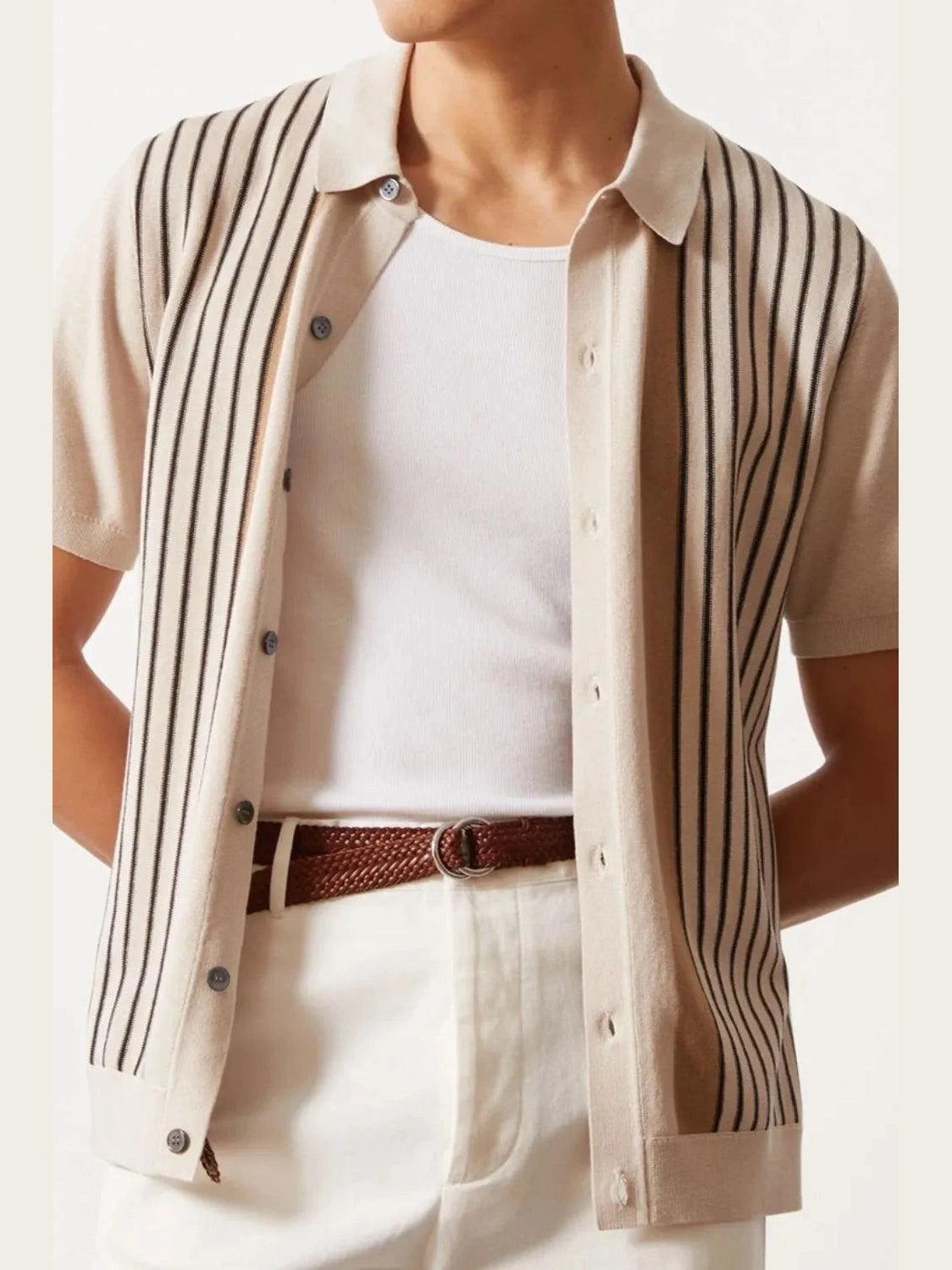 Men's Plus Size Striped Button Up Short Sleeve Shirt NicholesGifts