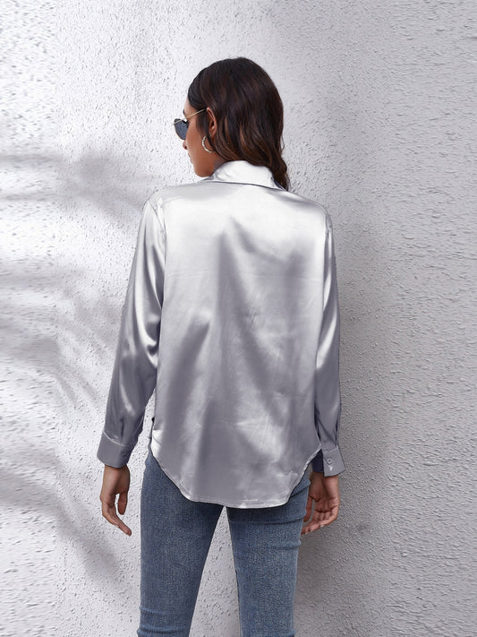 Collared Neck Buttoned Long Sleeve Shirt nicholesgifts