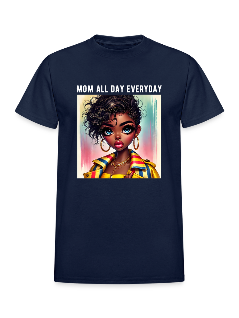 African American Women Mom All Day Everyday Wearing Earrings and a Cross Mother's Day Short Sleeve Tee Shirt NicholesGifts