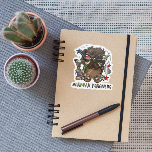 African American Women Army Veteran Life Sticker - white matte